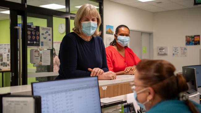 Chief Minister Eva Lawler and Health Minister Selena Uibo announce $2.2bn for health in the 2024 NT Budget at the Palmerston Regional Hospital. Picture: Pema Tamang Pakhrin