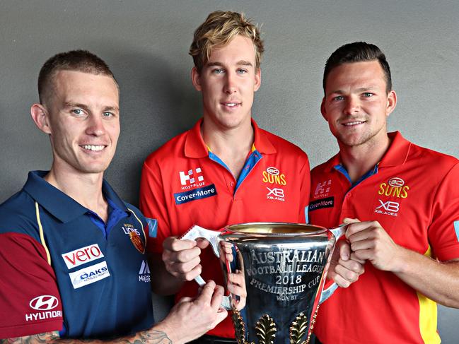 Dayne Beams from Lions  , AFL Tom Lynch and Steven May from GC suns  AFL Queensland Season Launch lunch at gamabro's. Pic Annette Dew