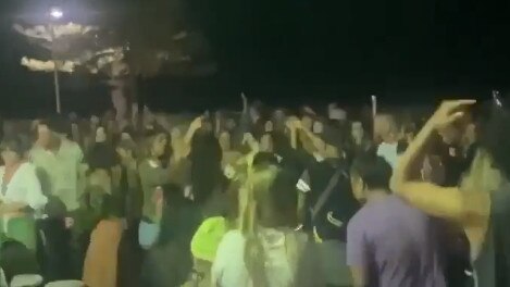 Screenshots of a gathering at Burleigh Heads flouting COVID-19 restrictions.