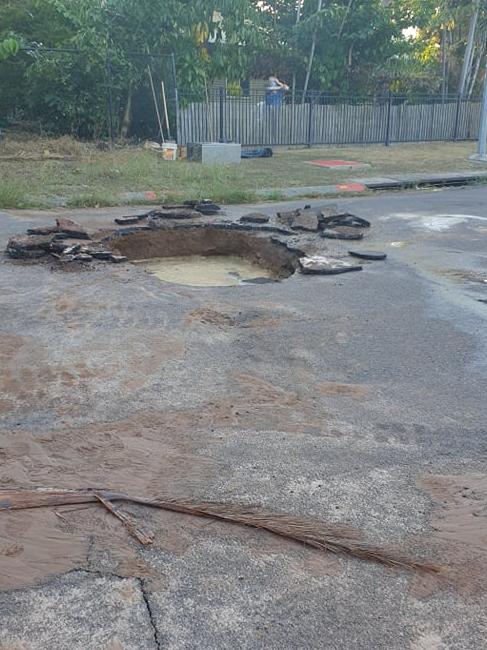 The large sink hole on Ridgehaven St. Picture: Supplied