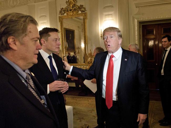 Former US President Donald Trump greets Elon Musk, SpaceX and Tesla CEO, in the State Dining Room of the White House in Washington, DC. Picture: AFP