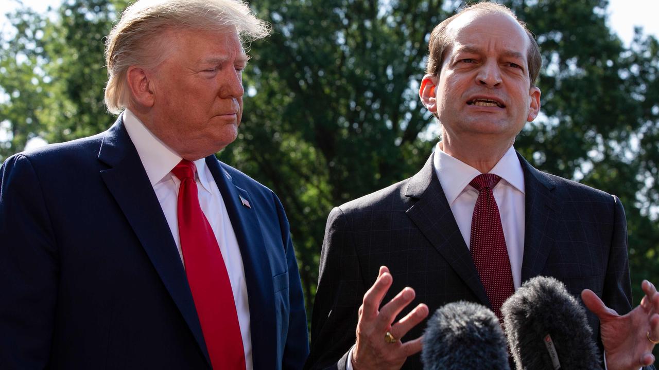 Mr Acosta announcing his resignation last year. Picture: Alastair Pike/AFP