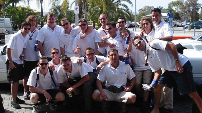 Members of the Kingsley Cats Football Club, pictured here at the Perth Airport before departing for Bali on October 12, 2002. Picture: Supplied