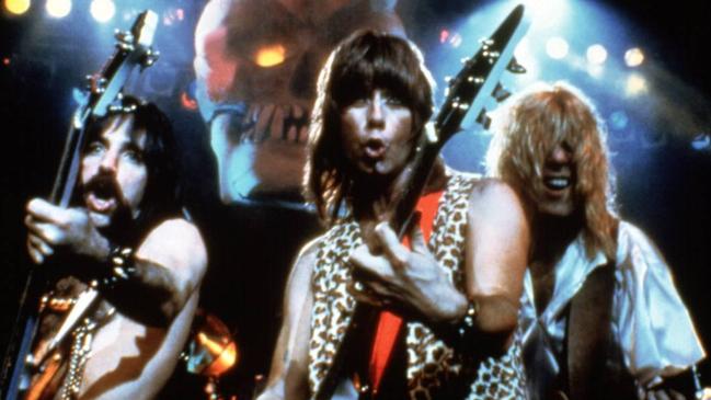 Harry Shearer, left, as Derek Smalls in This Is Spinal Tap.’ Christopher Guest is in centre, Michael McKean at right.