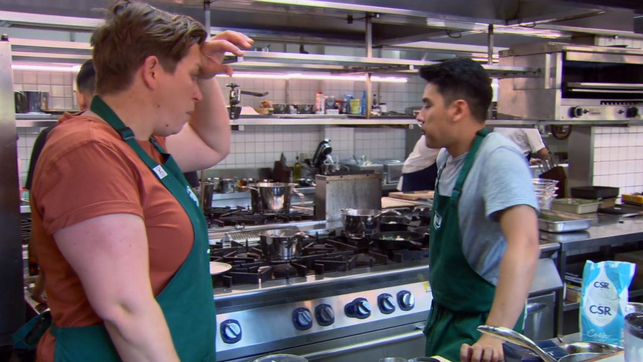 Jess and Tommy clash when he decides to change the entrée halfway through the challenge. Picture: Channel 10