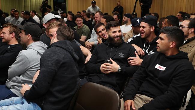 NRL players during a mass group meeting to finalise huge new pay deal. Picture: Brett Costello