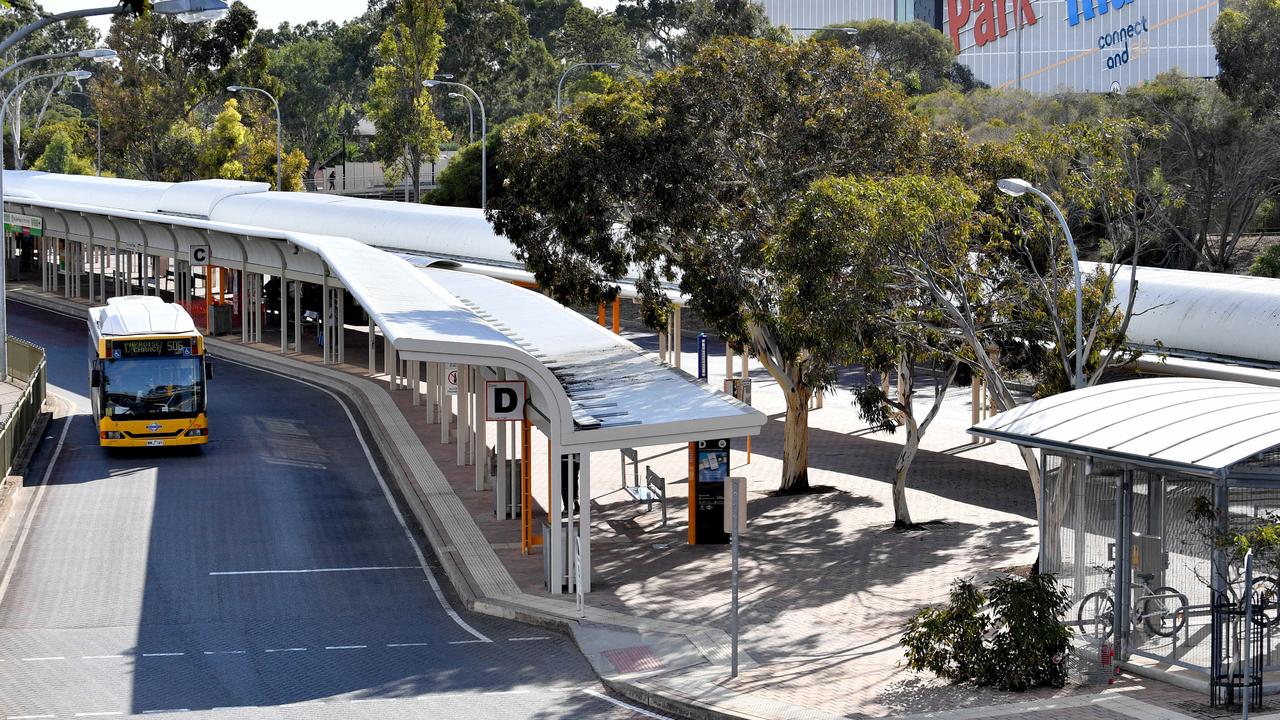 The police were called to the Tea Tree Plaza O-Bahn Interchange in Modbury in Adelaide on Christmas night after reports a vehicle drove into the busway. Picture: AAP Image/Sam Wundke