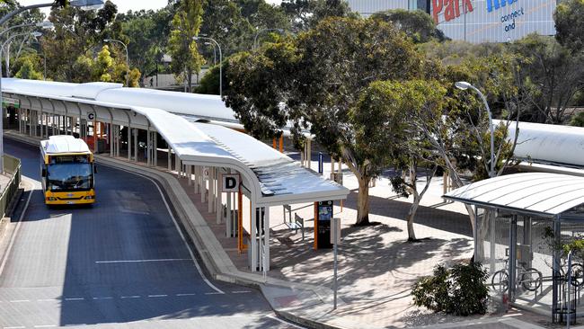 The police were called to the Tea Tree Plaza O-Bahn Interchange in Modbury in Adelaide on Christmas night after reports a vehicle drove into the busway. Picture: AAP Image/Sam Wundke