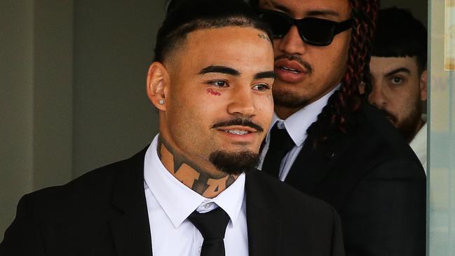 SYDNEY, AUSTRALIA : NewsWire Photos - MARCH 10 2025; Ex-Penrith Panthers rugby league centre Taylan May is seen leaving Penrith court, he was stood down after he was arrested in relation to an alleged domestic violence incident. Picture: NewsWire/ Gaye Gerard