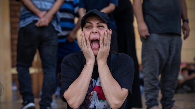 A woman reacts to the news of the death of Hassan Nasrallah in Beirut. Picture: Getty Images