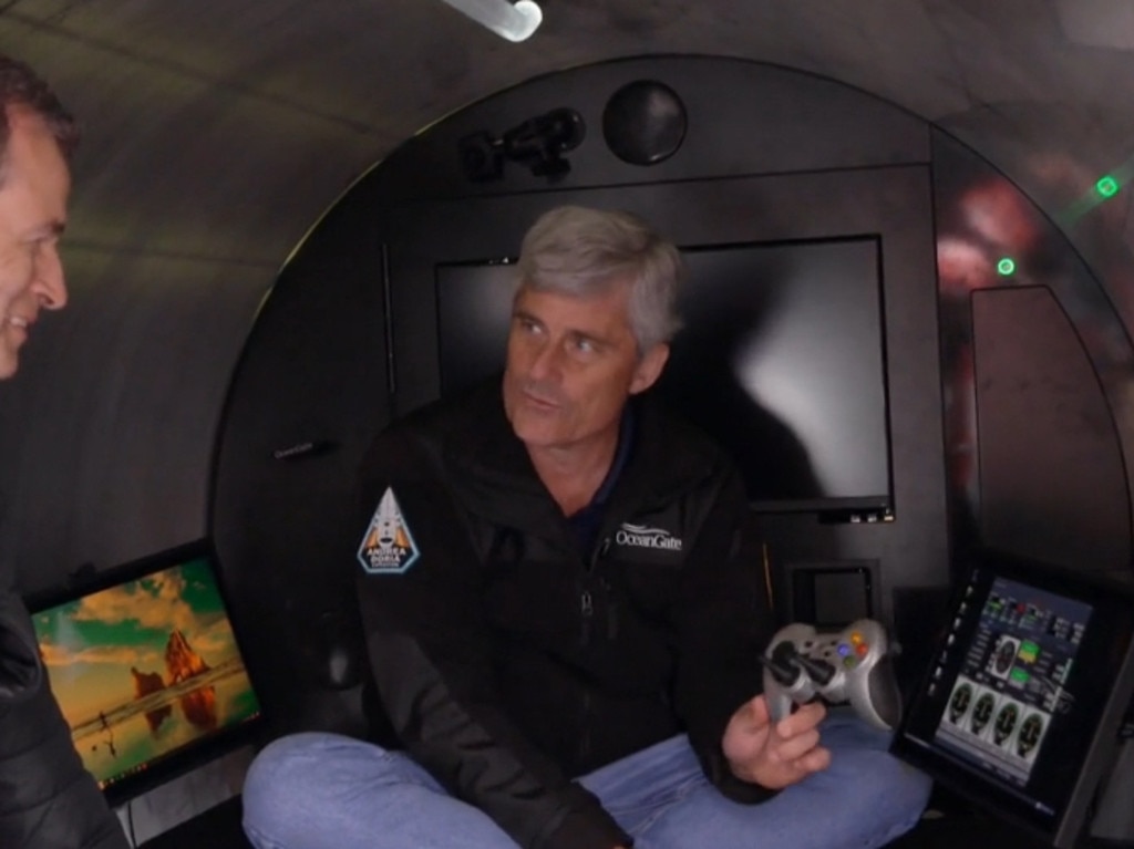 Rush shows off the inside of the Titan submersible in a CBS interview. Picture: CBS Sunday Morning