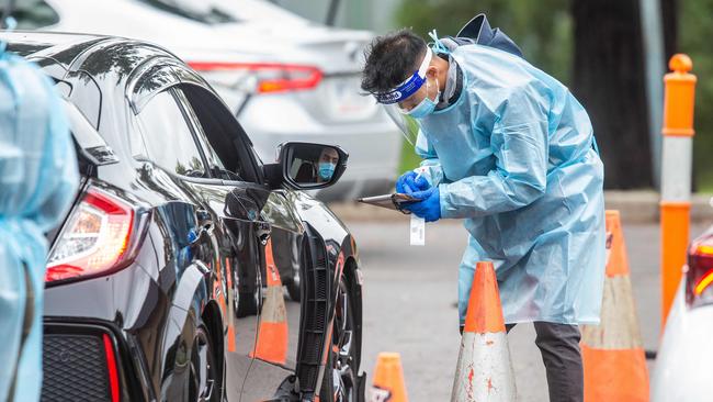 Motorists get tested at IPC Health Deer Park Covid testing centre today. Picture: NCA NewsWire / Sarah Matray