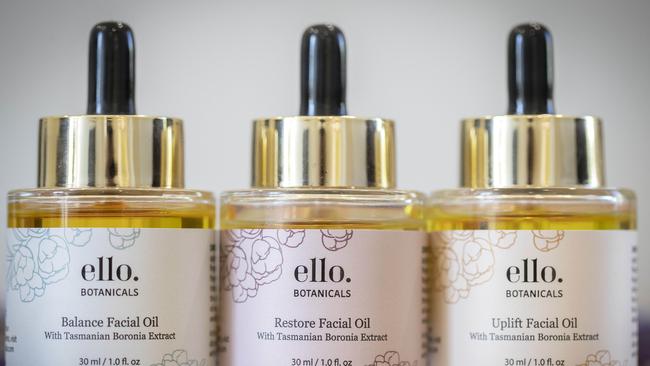 Ello Botanicals Balance Facial Oil, Restore Facial Oil and Uplift Facial Oil at Essential Oils of Tasmania. Picture: Chris Kidd