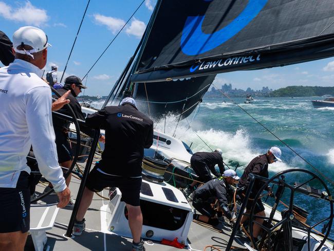 Daily Telegraph. 10, December, 2024.on board the Supermaxi Lawconnect, during the SOLAS Big Boat Challenge, in Sydney Harbour, today.Picture: Justin Lloyd.