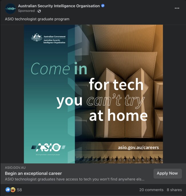 ASIO's targeted ads on Facebook.