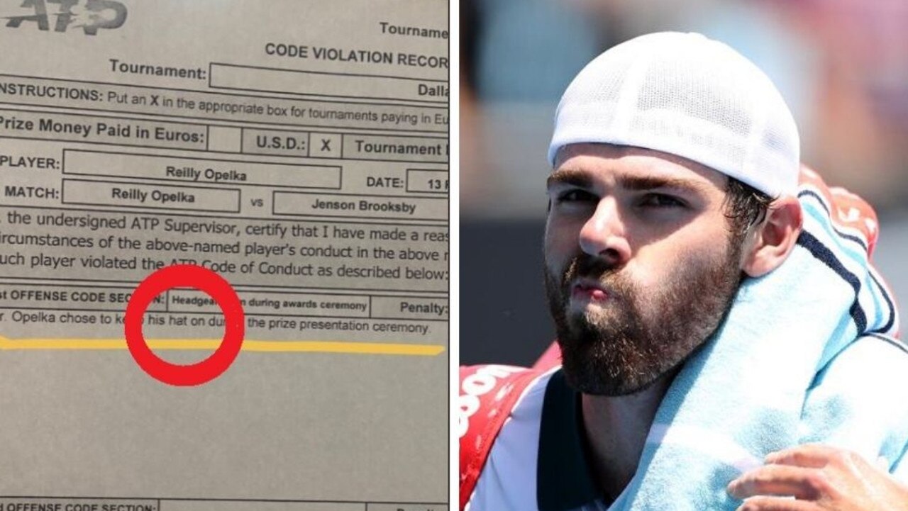 Reilly Opelka was fined for wearing a cap at at a tennis trophy ceremony.