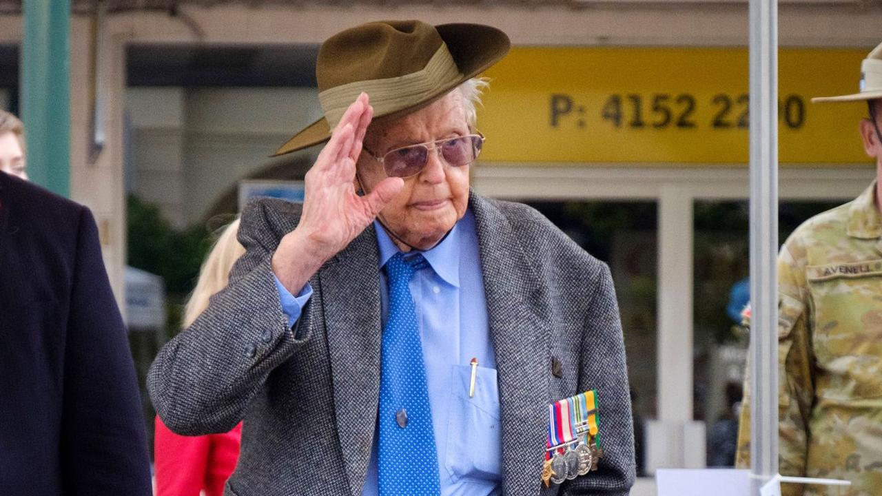 Herbert Woodward taking the salute during the Bundaberg 2019 Anzac Day parade.