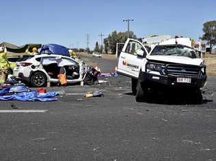 Fatal crash, involving a truck and two cars on Warrego Highway at the intersection Brimblecombe Road. September 2018. Picture: Bev Lacey