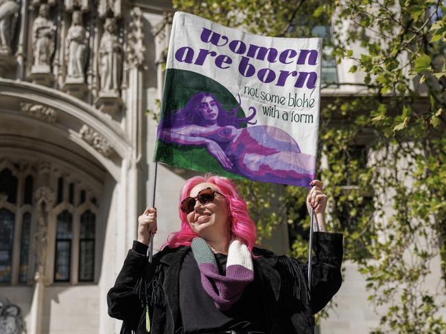 LONDON, ENGLAND - APRIL 16: Celebrations outside the Supreme Court on April 16, 2025 in London, England. The Supreme Court today ruled unanimously that 