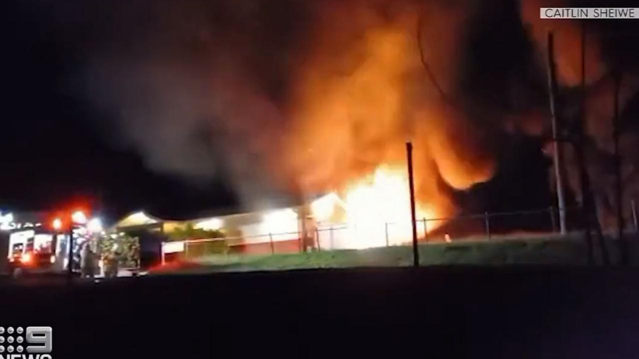 A crime scene has been declared at the Lowood Police Station after several police cars and part of a carport were damaged by fire overnight. Source – Caitlin Sheiwe, 9 News.