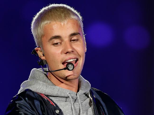 Justin Bieber on stage during his concert at ANZ Stadium in Homebush. Picture: Jonathan Ng