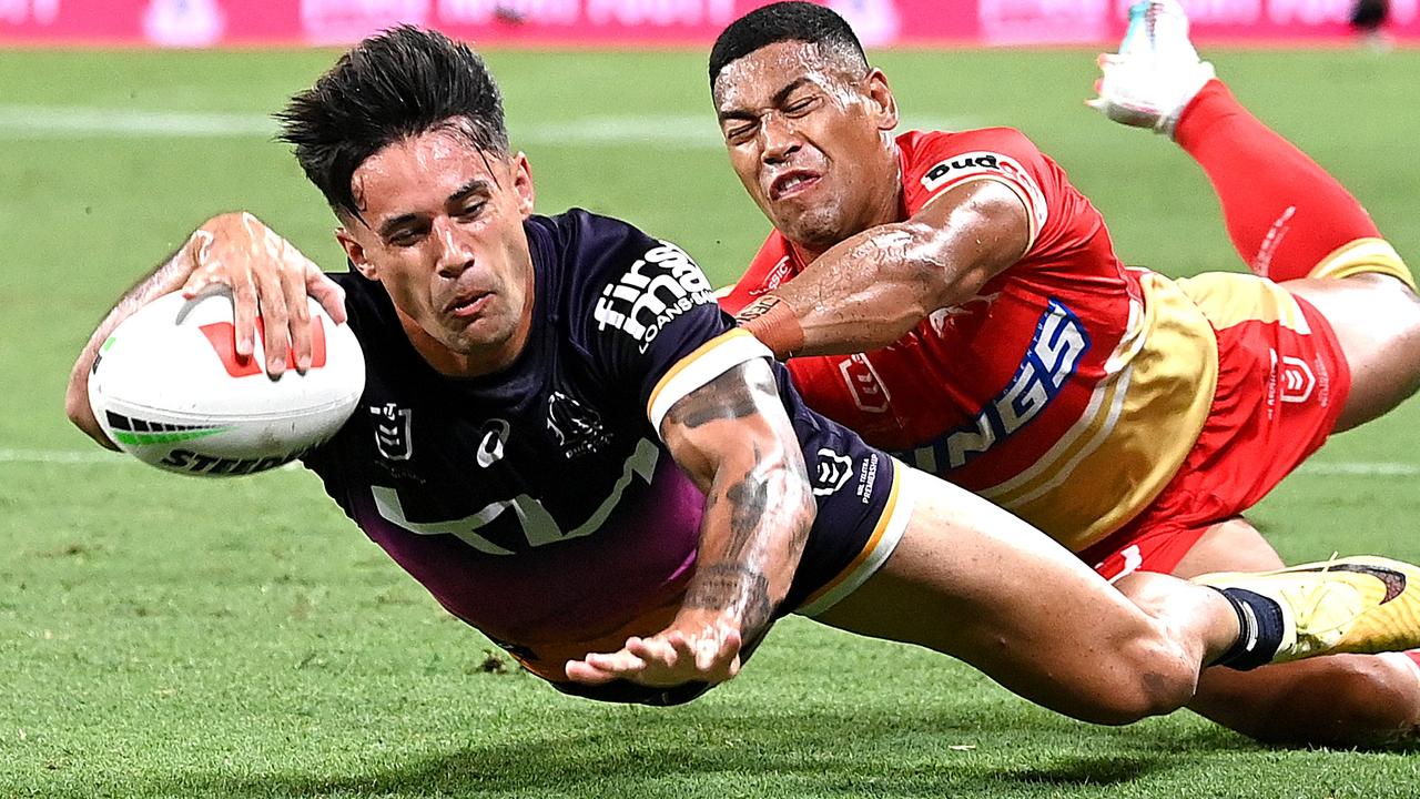 *APAC Sports Pictures of the Week - 2023, March 27* - BRISBANE, AUSTRALIA - MARCH 24: Jesse Arthars of the Broncos scores a try during the round four NRL match between the Dolphins and Brisbane Broncos at Suncorp Stadium on March 24, 2023 in Brisbane, Australia. (Photo by Bradley Kanaris/Getty Images)