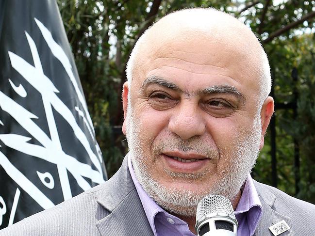 No Picture Credit. Sheik Ismail al-Wahwah, Pro Islam and Anti US Rally organized by Hizb ut-Tahrir in front of Lakemba Station. Translation of sign in the background: In Al Sham, Creation Al Nasr