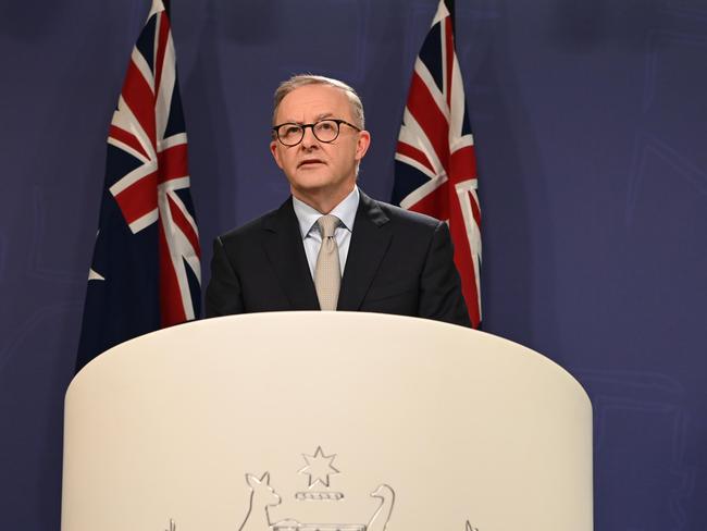 Labor leader Anthony Albanese speaks after the election annoucement. Picture: Flavio Brancaleone