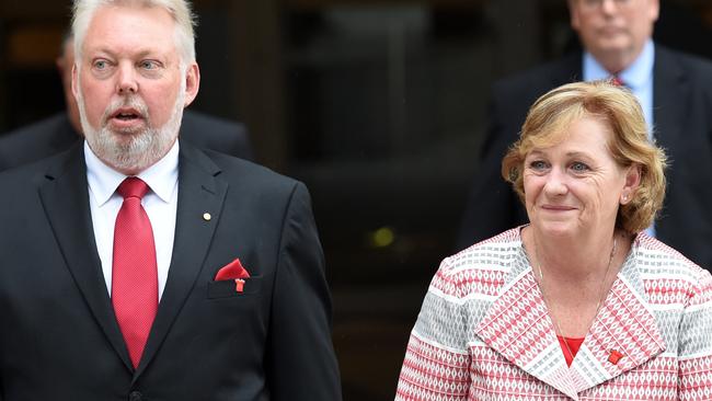 Bruce and Denise Morcombe leave the Federal Court in Brisbane, Friday, March 11, 2016. The High Court has dismissed an application by Brett Peter Cowan, who kidnapped and murdered their son, Queensland schoolboy Daniel Morcombe in 2003, to appeal against his conviction. (AAP Image/Dan Peled) NO ARCHIVING