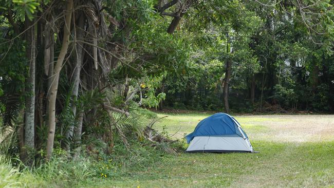 With a critical shortage of public housing in Cairns and the price of rent for private homes increasing, the disadvantaged and those on welfare payments are finding it increasingly difficult to get safe accomodation. A tent belonging to a homeless person is set up in a reserve off Minnie Street in Cairns. Picture: Brendan Radke