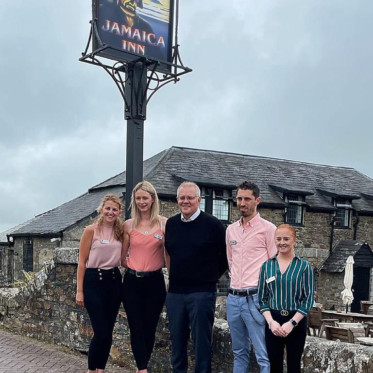 The photo of Scott Morrison visiting a UK pub has sparked a furious response from some Aussies. Picture: Jamaica Inn/Facebook