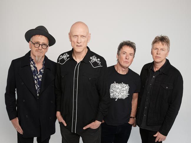 ***FOR EXCLUSIVE USE BY THE AUSTRALIAN ONLY***Sydney rock band Midnight Oil. L-R: Jim Moginie (guitar/keyboard), Peter Garrett (vocals), Rob Hirst (drums/vocals) and Martin Rotsey (guitar). Picture: Daniel Boud