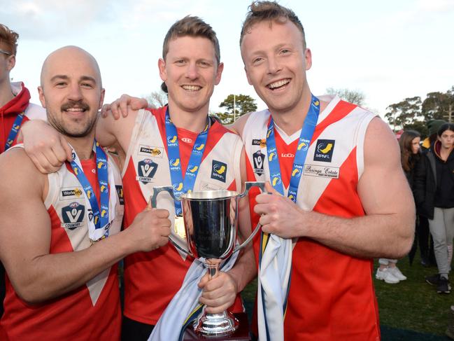 Best-on-ground Jake Mitchell (left), captain Marcus Dal Lago and vice-captain Jake Mold. Picture: Chris Eastman