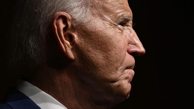 TOPSHOT - US President Joe Biden speaks during a commemoration of the 60th anniversary of the Civil Rights Acts at the Lyndon B. Johnson presidential library in Austin, Texas, on July 29, 2024. (Photo by Brendan SMIALOWSKI / AFP)