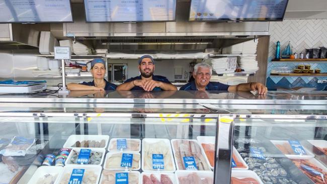 Costa's Seafood Cafe owners Maria, Chris and Costa Tapinos at Capalaba.