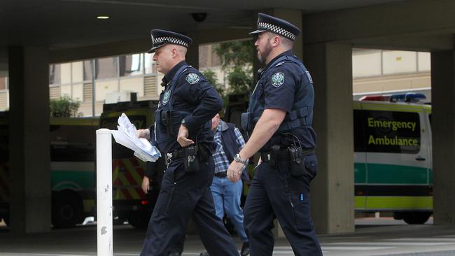 Police at the Royal Adelaide Hospital, which had the most levels of “Code Black” incidents. Picture: Calum Robertson