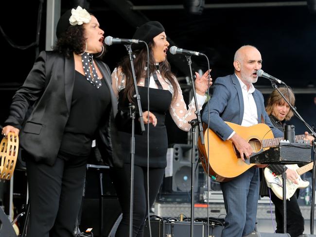 Kelly performing with Vicka and Linda Bull. Picture: Mike Dugdale