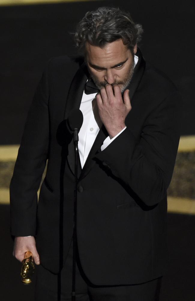 Best Actor Joaquin Phoenix, of Joker, was overcome with emotion at the Oscars. Picture: Invision