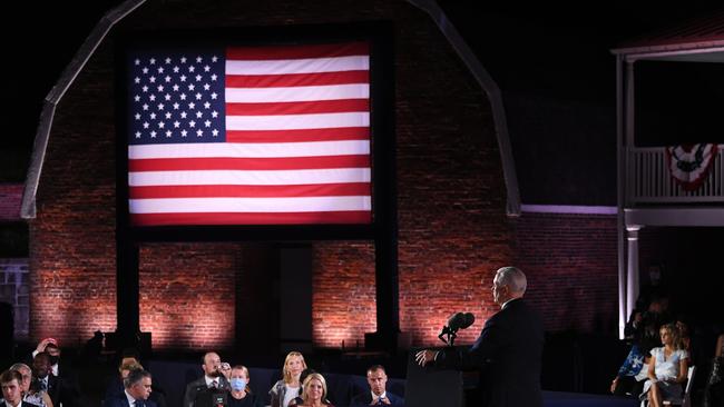 US Vice President Mike Pence continues his speech. Picture: Saul Loeb/AFP