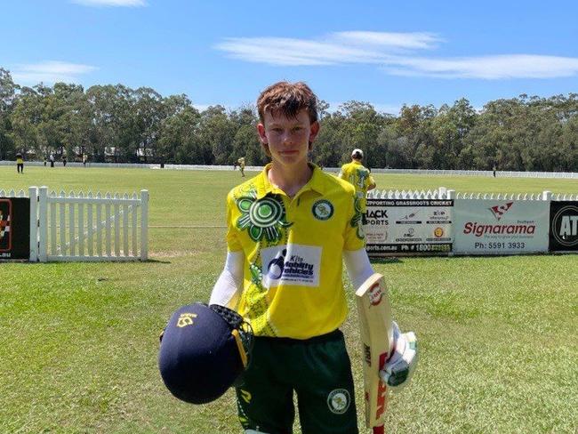 Queens cricketer Jack White after scoring a century vs Southport Labrador. Picture: Supplied.