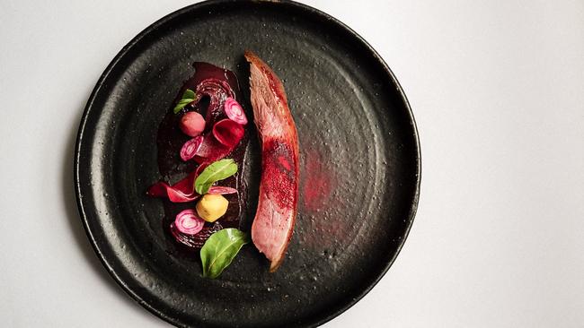 Great Ocean duck with beetroots at Gladioli, Port Fairy Pic: Joanne O'Keefe