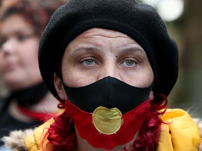 SYDNEY, AUSTRALIA - JULY 28: Lizzy Jarret speaks with the media prior to delivering a petition to NSW Parliament calling for immediate action and the investigation of Aboriginal deaths in custody, including the death of David Dungay Jr, on July 28, 2020 in Sydney, Australia. The rally was organised to protest against Aboriginal deaths in custody and in solidarity with the global Black Lives Matter movement. More than 400 Aboriginal and Torres Strait Islander people have died in custody across Australia since the 1991 Royal Commission into Aboriginal Deaths In Custody. As the protest is unauthorised by authorities, NSW police have the power to arrest and prosecute attendees for breaking a current COVID-19 health order which bans mass gatherings. (Photo by Lisa Maree Williams/Getty Images)