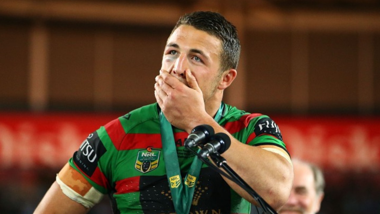 Sam Burgess during his 2014 grand final speech