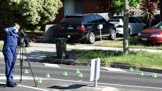 Police at the scene of the Darebin Drive shooting in 2015. Picture: Nicole Garmston