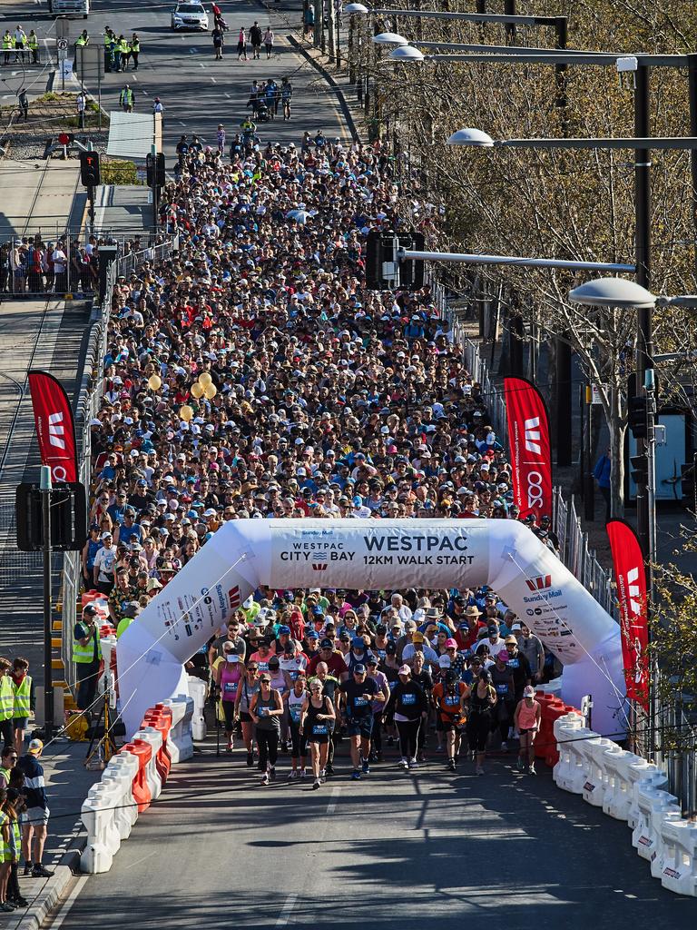 The start of the 12km City to Bay walk in Adelaide, Sunday, Sept. 15, 2019. Picture: MATT LOXTON [0404046057]