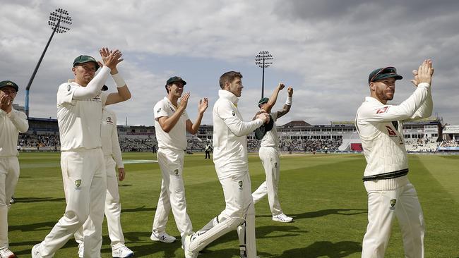 The Australian team celebrate victory and the support of the crowd. Picture: Ryan Pierse/Getty Images