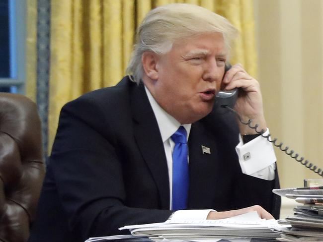 Donald Trump during his ‘testy’ phone call with Malcolm Turnbull last year. Picture: AP Photo/Alex Brandon