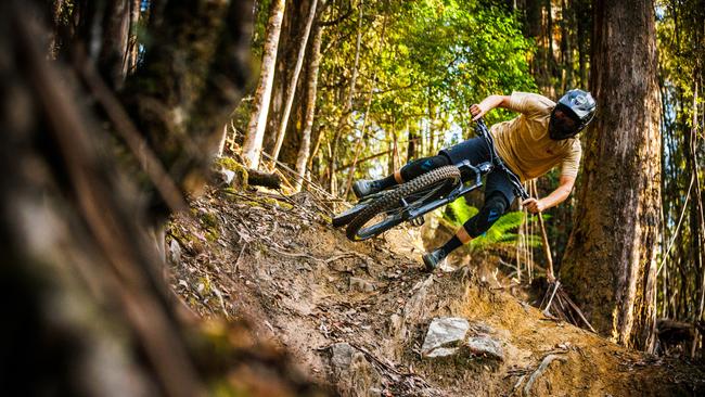 Dan Booker, Tasmanian professional mountain bike rider at Maydena Bike Park. Picture: Ryan Finlay/ Maydena Bike Park