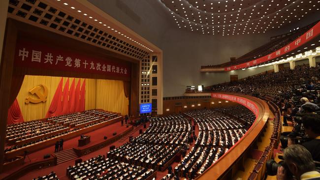 Delegates attend the opening of the 19th Communist Party Congress at the Great Hall of the People in Beijing in October 2017. Picture: AFP