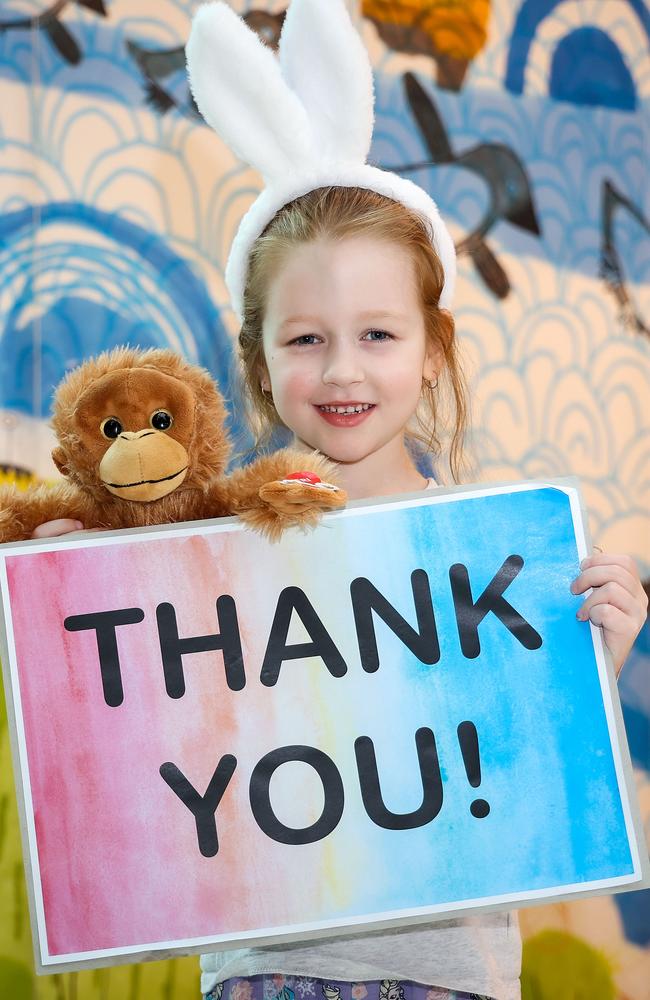 Larni, 6, says Thank You. Picture: Ian Currie